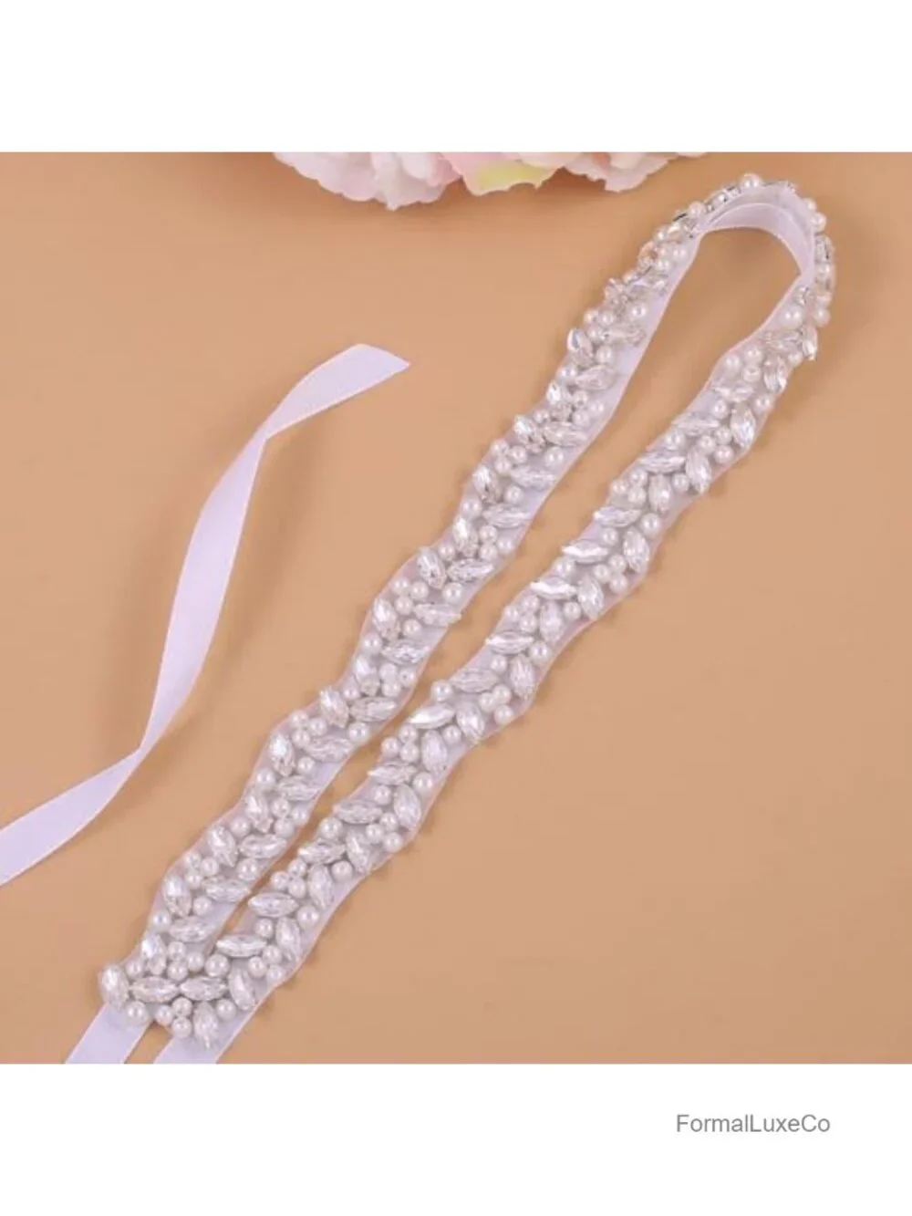 Handmade Beaded Rhinestone Pearl Wedding Belt Sash for Bride